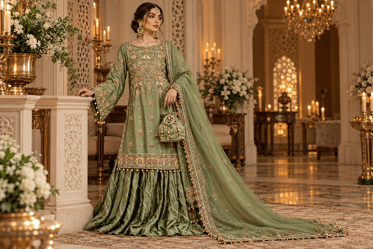 Pakistani bridal embroidery techniques including zardozi and dabka handwork